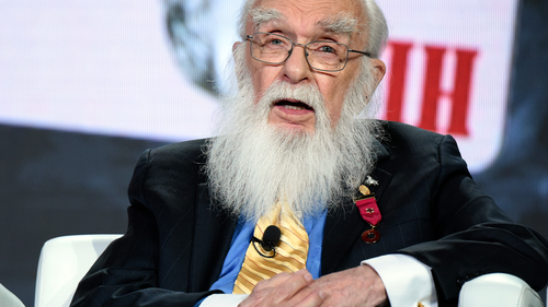 Magician James Randi participates in the "An Honest Liar" panel at the PBS Winter TCA on Monday, Jan. 18, 2016, in Pasadena, Calif. (Photo by Richard Shotwell/Invision/AP)