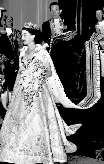 The Queen at her coronation in 1952.