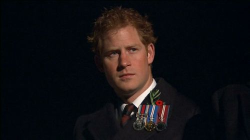 Prince Harry at Gallipoli for the Anzac Day service. (9NEWS)