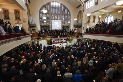 People attend a ceremony in celebration of Roberta Flack's life 