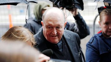 Archbishop Philip Wilson arrives at Newcastle Local Court today. The Adelaide Archbishop has been found guilty of concealing historical child sexual abuse. Picture: AAP