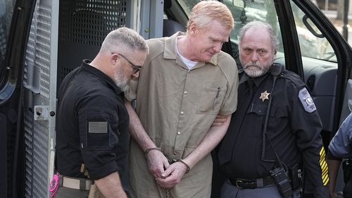 Alex Murdaugh is led to the Colleton County Courthouse by sheriff's deputies for sentencing Friday, March 3, 2023 in Walterboro, S.C., after being convicted of two counts of murder in the June 7, 2021, shooting deaths of Murdaugh's wife and son 