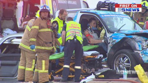 It's believed the ute was travelling at speeds of 100km/h when it crashed into a taxi and two other vehicles. (9NEWS)