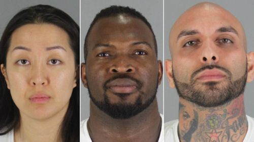 Tiffany Li and Kaveh Bayat (right) are accused of conspiring to kill Li's husband. The prosecution claims Olivier Adella (centre) was hired by the pair to dispose of Keith Green's body. But defence argues Adella was the real killer.