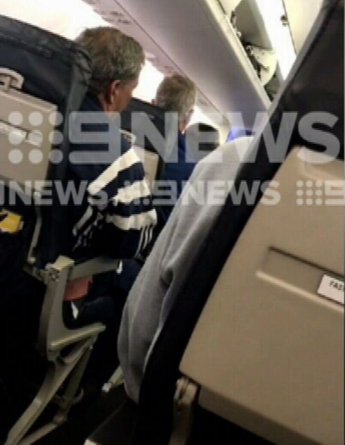 Passengers onboard the flight which was hit by lightning. Picture: 9NEWS