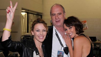 Michael Gudinski with Kylie and Danni Minogue.