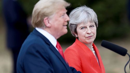 Donald Trump and Theresa May hold a joint press conference at Chequers. (AAP)