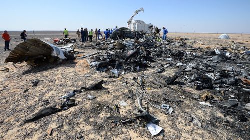 British authorities say the crashed Russian jet may have been brought down by a bomb. (AAP)