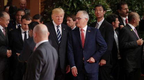 Malcolm Turnbull chats with Donald Trump during the G20 summit in Hamburg in July 2017 (AAP)