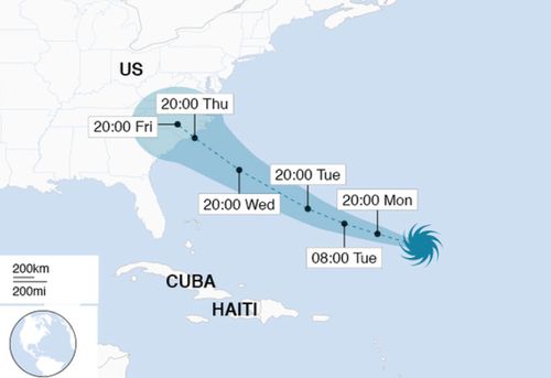 This National Hurricane Center image shows the predicted path of Florence.