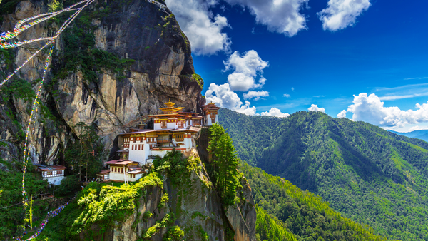 Bhutan's famous Tiger's Nest monastery, carved into the cliffs.