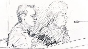 A courtroom drawing shows Swedish doctor Martin Trenneborg and his lawyer Mari Schaub. (AAP)