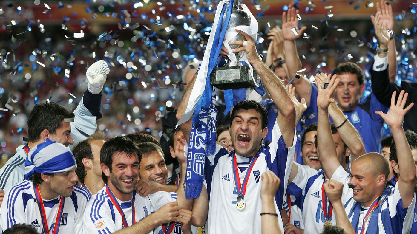 Greece celebrate after claiming the Euro 2004 title against Portugal. 