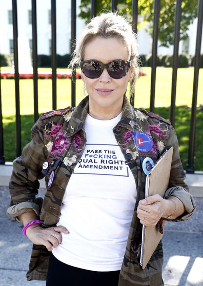 Actress and People For the American Way board member Alyssa Milano attends the No More Excuses: Voting Rights Now rally held in front of The White House on October 19, 2021 in Washington, DC. 
