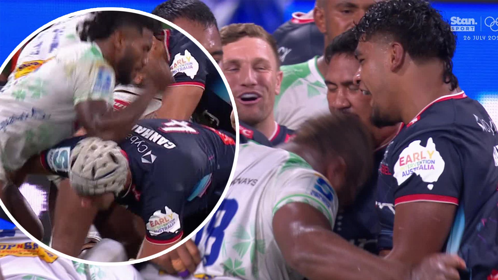 Elbows and headbutts were thrown by the Fijian Drua players in their match against the Melbourne Rebels.