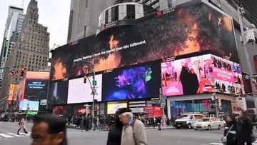 The Rural Fire Service (RFS) put this billboard up in New York&#x27;s Times Square thanking firefighters.