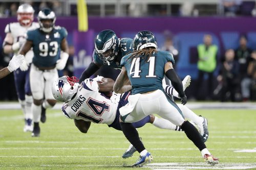 Brandin Cooks was hit by a tackle from Malcolm Jenkins. (AAP)