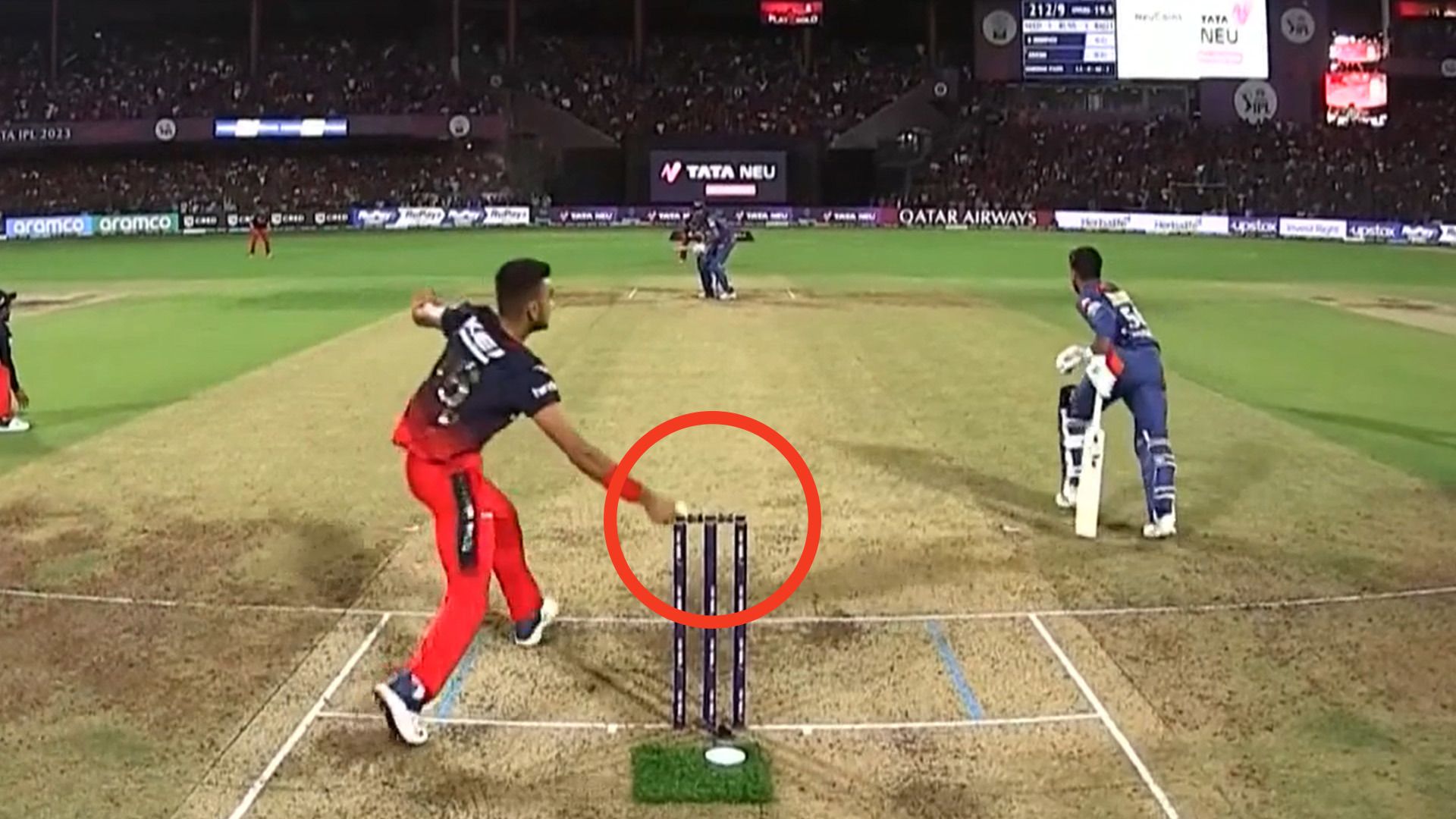 The moment Harshal Patel tried and failed to run out Avesh Khanl.