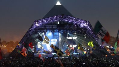 U2 perform on the Pyramid Stage at the Glastonbury Festival site at Worthy Farm, Pilton on June 24, 2011 in Glastonbury, England