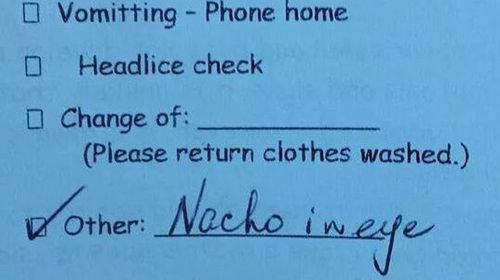 Kid sent home after copping nacho in eye