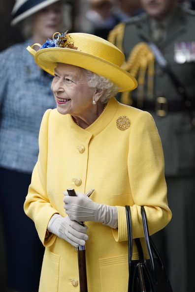 Queen Elizabeth II at Paddington station in London, Tuesday May 17, 2022, to mark the completion of London's Crossrail project, known as the Elizabeth Line