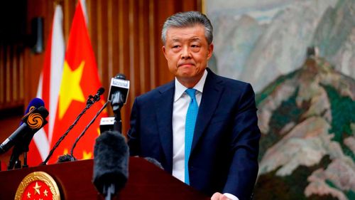 China's ambassador to Britain Liu Xiaoming takes questions from members of the media at the Chinese Embassy in London on February 6, 2020.