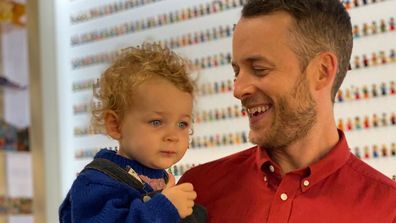 Hamish Blake and daughter Rudy on set of Lego Masters