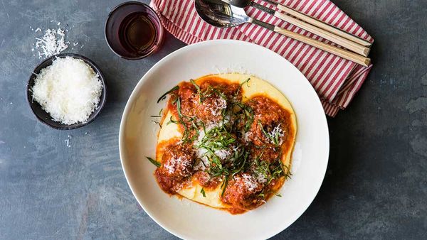 Luke Mangan's meatballs with fontina mash