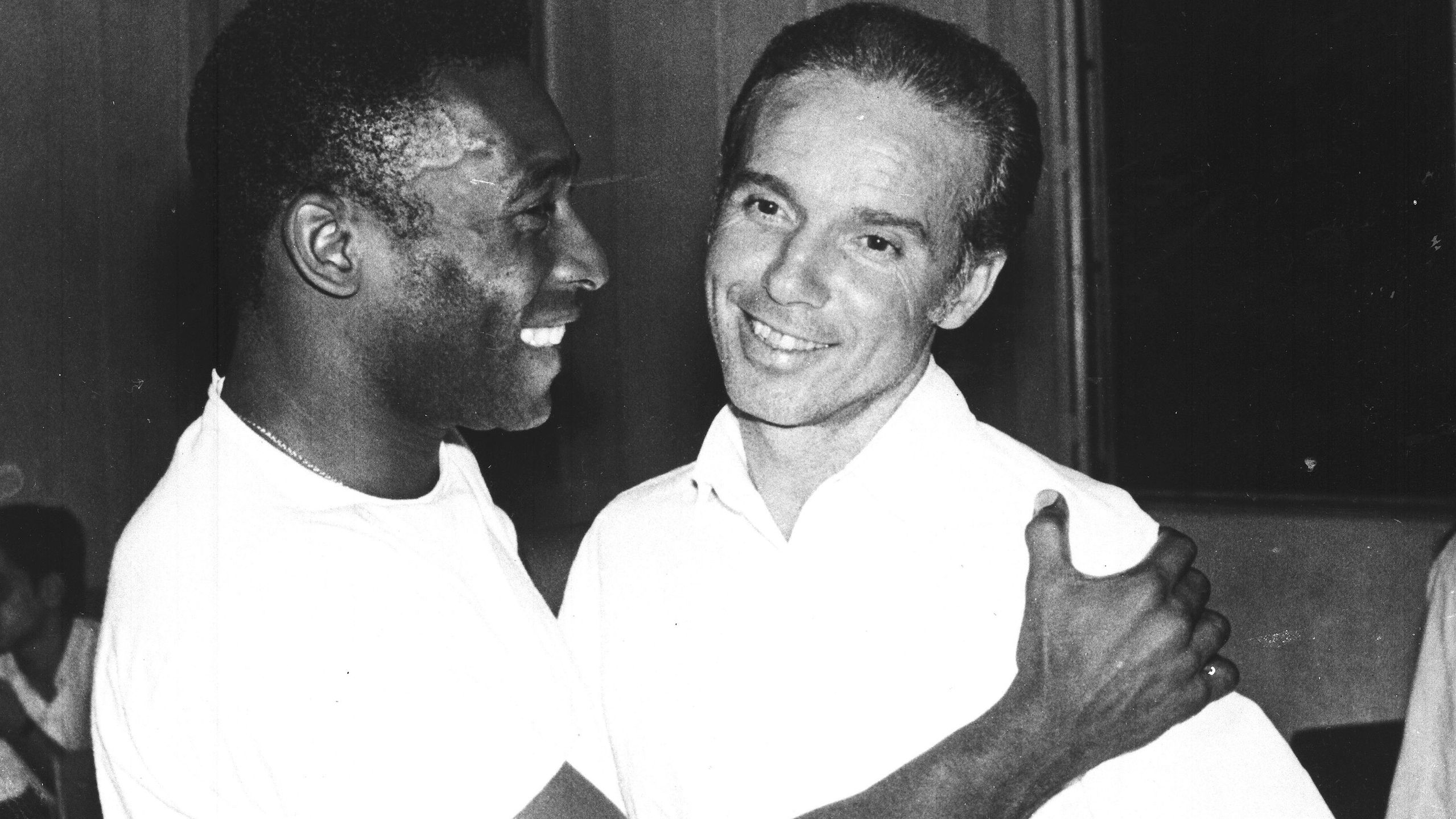 Brazil&#x27;s soccer star Pele, left, embraces Mario Zagallo after the latter&#x27;s appointment as coach of Brazil.