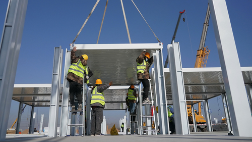 Workers building the quarantine center in Shijiazhuang, Hebei province, China, on January 18.