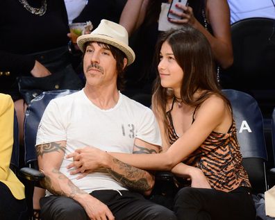 Helena Vestergaard and Anthony Kiedis at Staples Center on November 17, 2013 in Los Angeles, California.