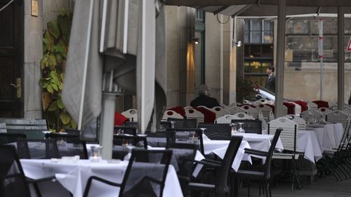 Mostly empty tables outside a restaurant on October 9, 2020 in Berlin, Germany.