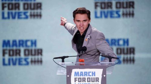 David Hogg, a survivor of the school shooting at Marjory Stoneman Douglas High School, speaks during the March For Our Lives in Washington, DC, 2018. (AP)