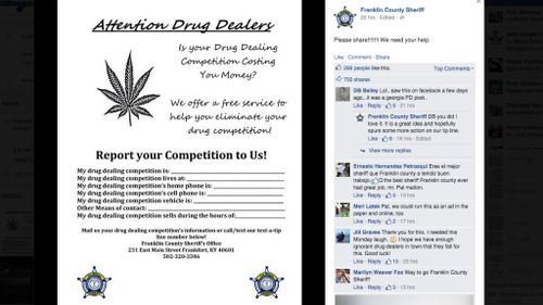 US sheriff's office asks drug dealers to dob in their rivals