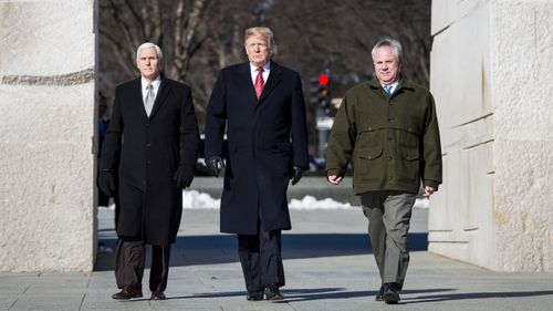 Trump was accompanied by Vice President Mike Pence as they lay a wreath at the site 