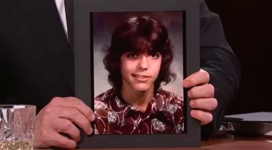 George Clooney appears in a high school photo while suffering from Bell's palsy.