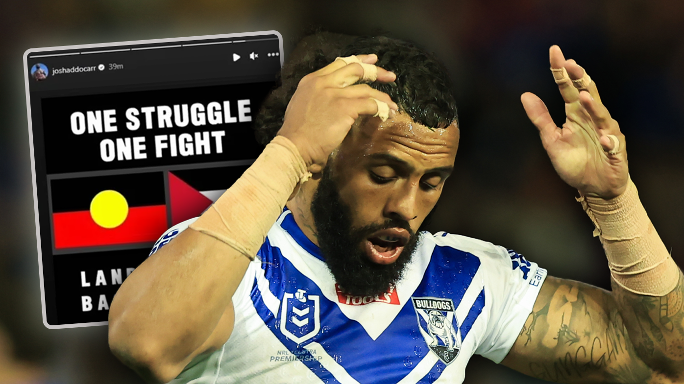 Josh Addo-Carr (pictured) has apologised for an Instagram post on the Israel-Palestine conflict (inset).