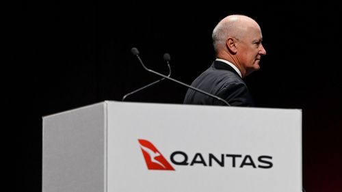 Qantas Chair Richard Goyder at Qantas' 2023 annual general meeting on November 3..