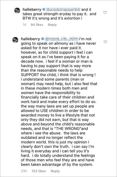 Halle Berry posts about unreasonable child support, Instagram