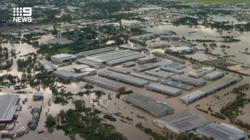 Queensland flooding from above shows extent of Brisbane river spillage.