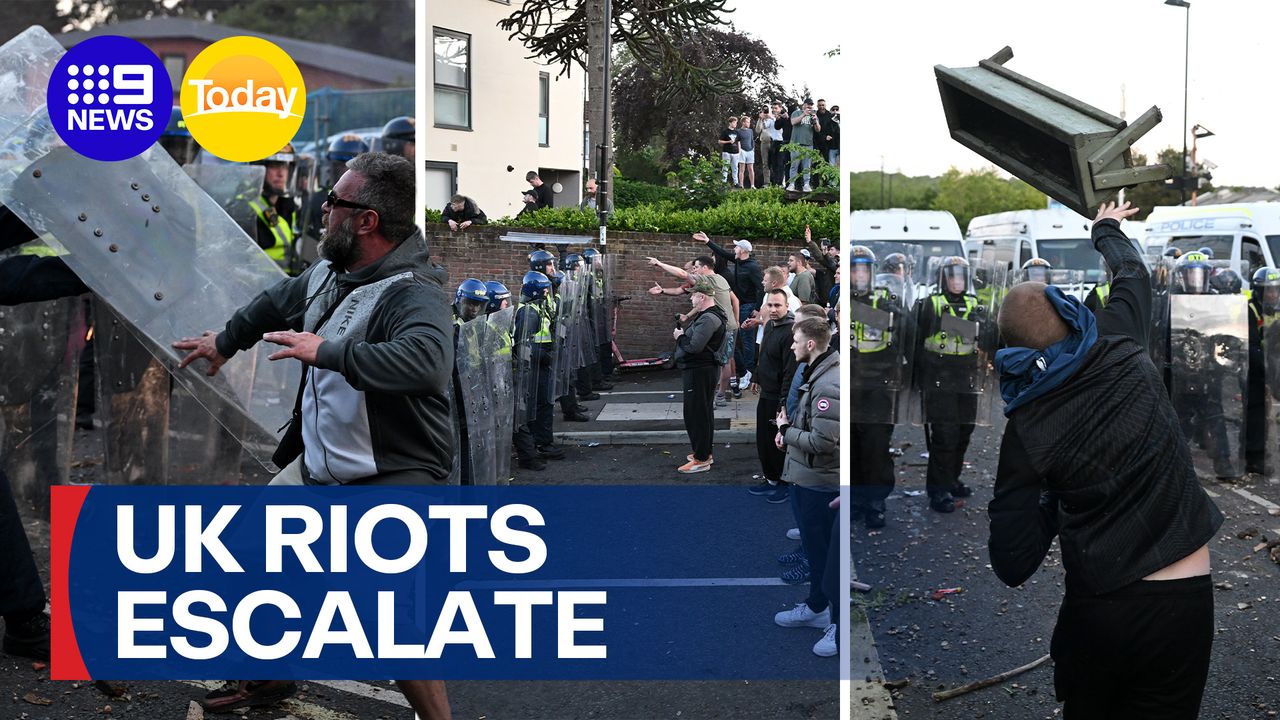 Violent riots escalate across UK over bodycam footage of stabbing victim's death – 9Now   www.9now.com.au