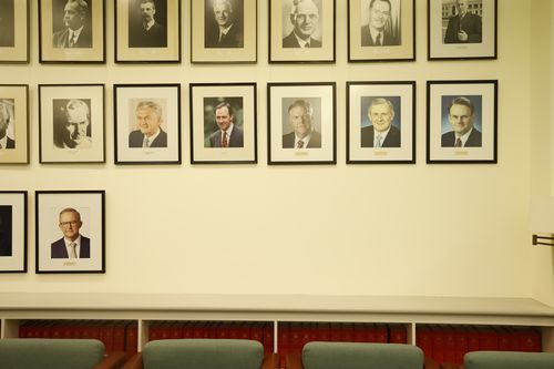 House CANBERRA, AUSTRALIA - JULY 21: Former leaders and Prime ministers on the wall in the Labor Caucus room at Parliament House on July 21, 2025 in Canberra, Australia. Following the winter recess, Parliament is set to resume in Canberra this week. (Photo by Hilary Wardhaugh/Getty Images)