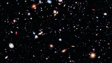 This image, called the Hubble eXtreme Deep Field (XDF), combines Hubble observations taken over the past decade of a small patch of sky in the constellation of Fornax. With a total of over two million seconds of exposure time, it is the deepest image of the Universe ever made.