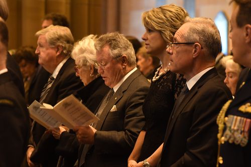  Former NSW Premier Barry Unsworth, an unknown woman, former NSW Treasurer Michael Egan, former NSW Premier Kristina Keneally and former NSW Premeir Morris Iemma. (AAP)