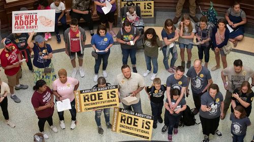 Anti-abortion protesters lobbying for the procedure to be banned in the state of Texas.