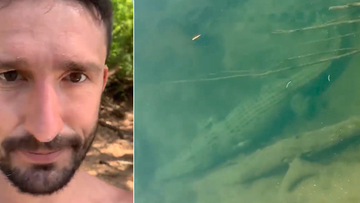 Andrew Ucles was enjoying a spot of barramundi fishing with a client on the banks of a Northern Territory river when he stumbled on a massive salt water crocodile