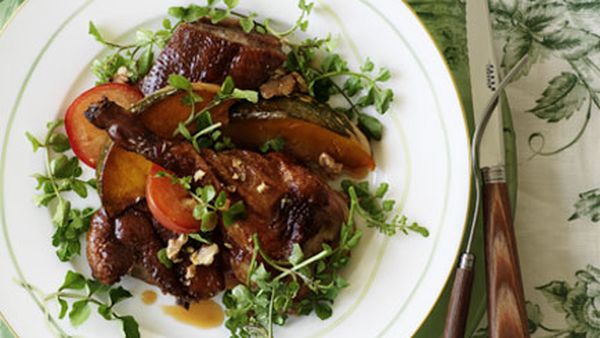 Crisp duck, pumpkin and plum salad