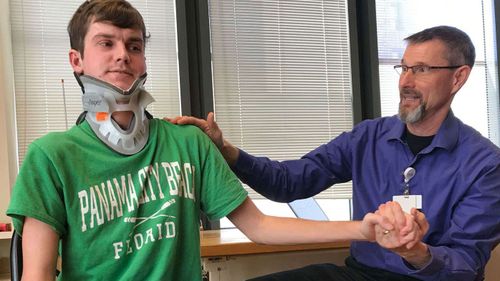 Brock Meister was lucky to survive after an 'internal decapitation' in a car crash.