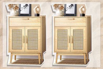9PR: Oikiture Sideboard Buffet Side Hallway Table Floor Cabinets Desk Rattan Storage Cupboard Shelf, Home Furniture with Adjustable Shelves 60cm
