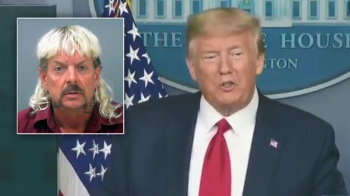 Joe Exotic inset, and US President Donald Trump.